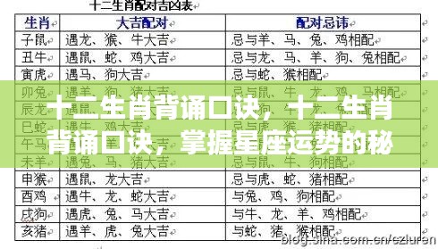 十二生肖背诵口诀,掌握星座运势的秘诀